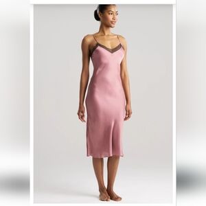 NATORI EDIT ASHLEY ICON LACE SLIP MIDI DRESS IN TEA PINK SIZE LARGE